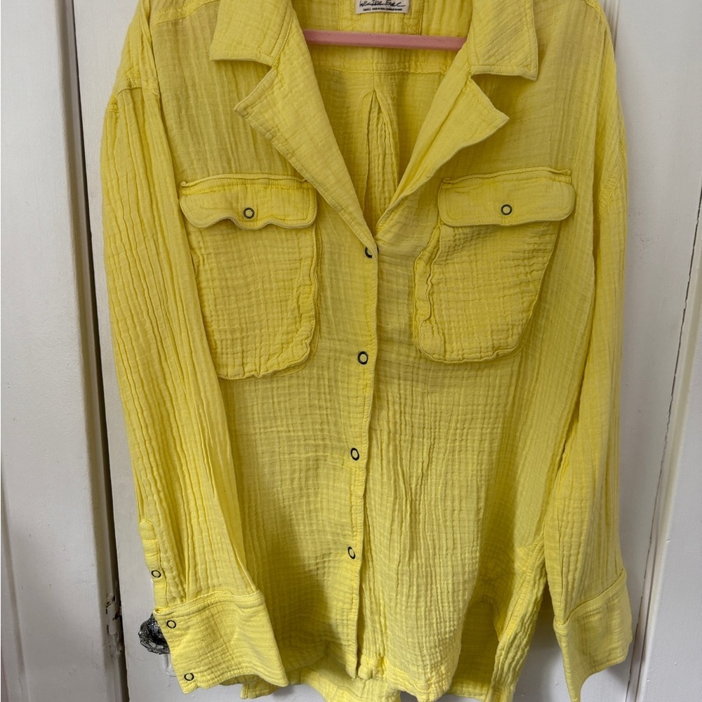 Free People Izzy Cargo Double Cotton Gauze Button Down Shirt Oversized Small